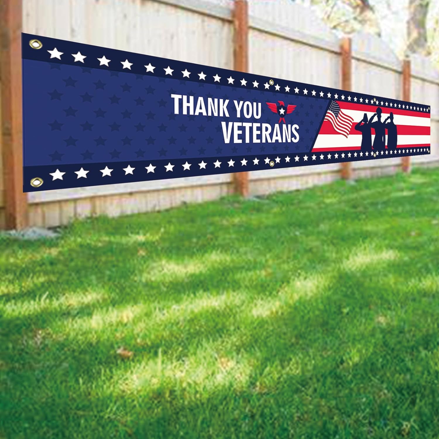 Veterans Day Flag 120"x 20" Larger Thank You Veterans Flag Banner Outdoor Hanging Decoration Memorial Day, Fourth of July, Veterans Day Patriotic Decorative Flag with 8 Brass Grommets - Image 7