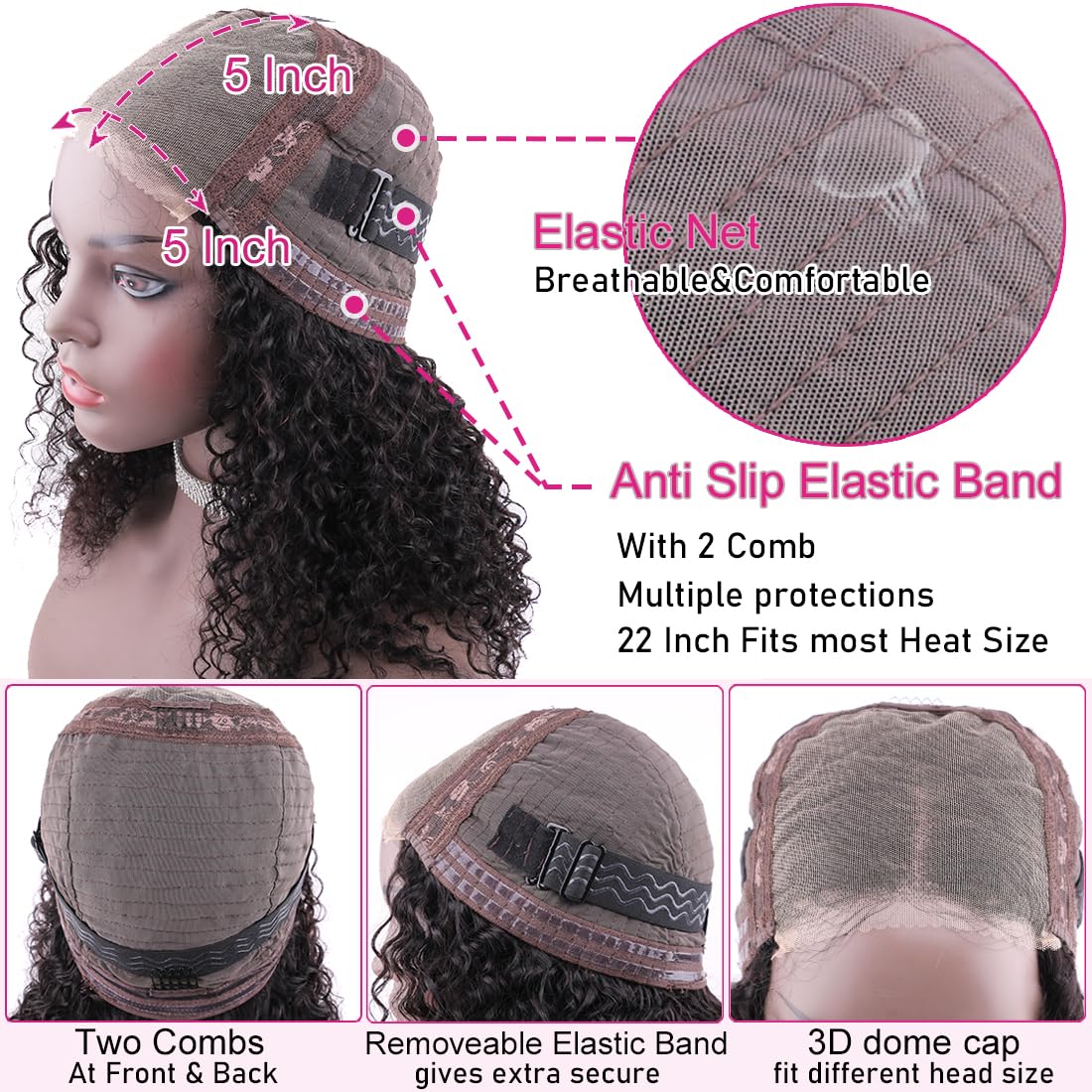 Glueless Wig Human Hair 16 Inch Wear and Go Glueless Bob Wig Human Hair 5x5 HD Transparent Lace Front Wigs Human Hair Curly Bob Wigs For Women Human Hair 180% Density - Image 4