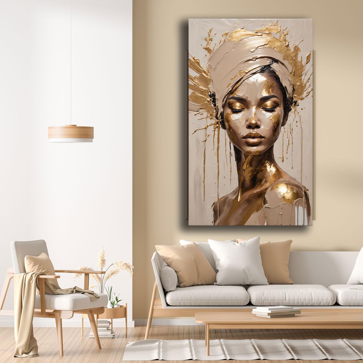 Quadro Moderno Soggiorno Verticale Astratto Donna Volto Quadri moderni di tela canvas da Parete XXL grande Stampa su tela Camera da letto Decorazione Murale muro Arredo Cucina (14, 50x100 cm)