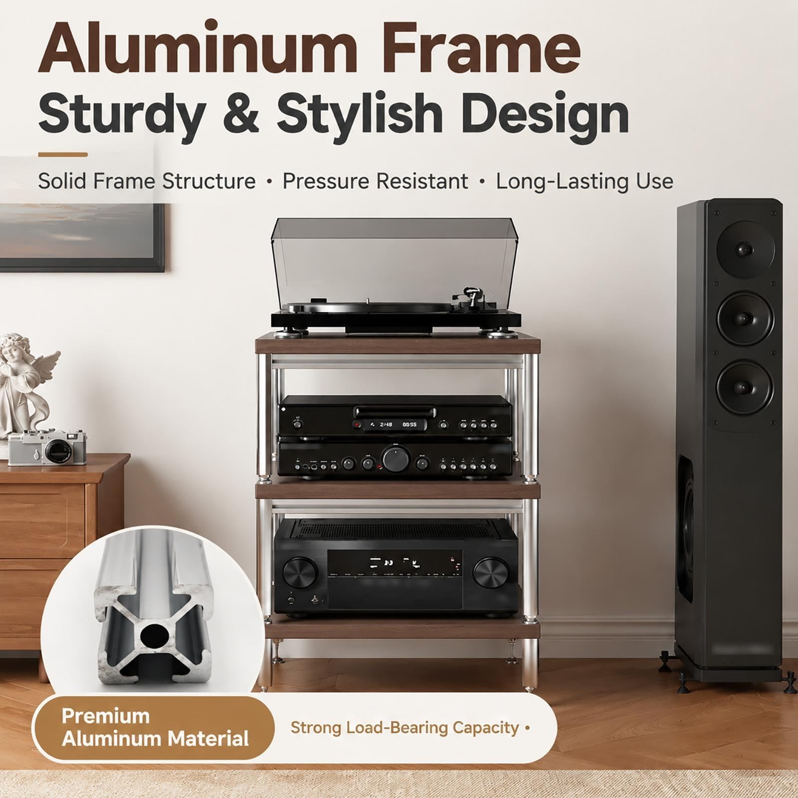 Stapelbares 1-Tier HiFi Rack, Audio Rack, 18 mm Holzablage