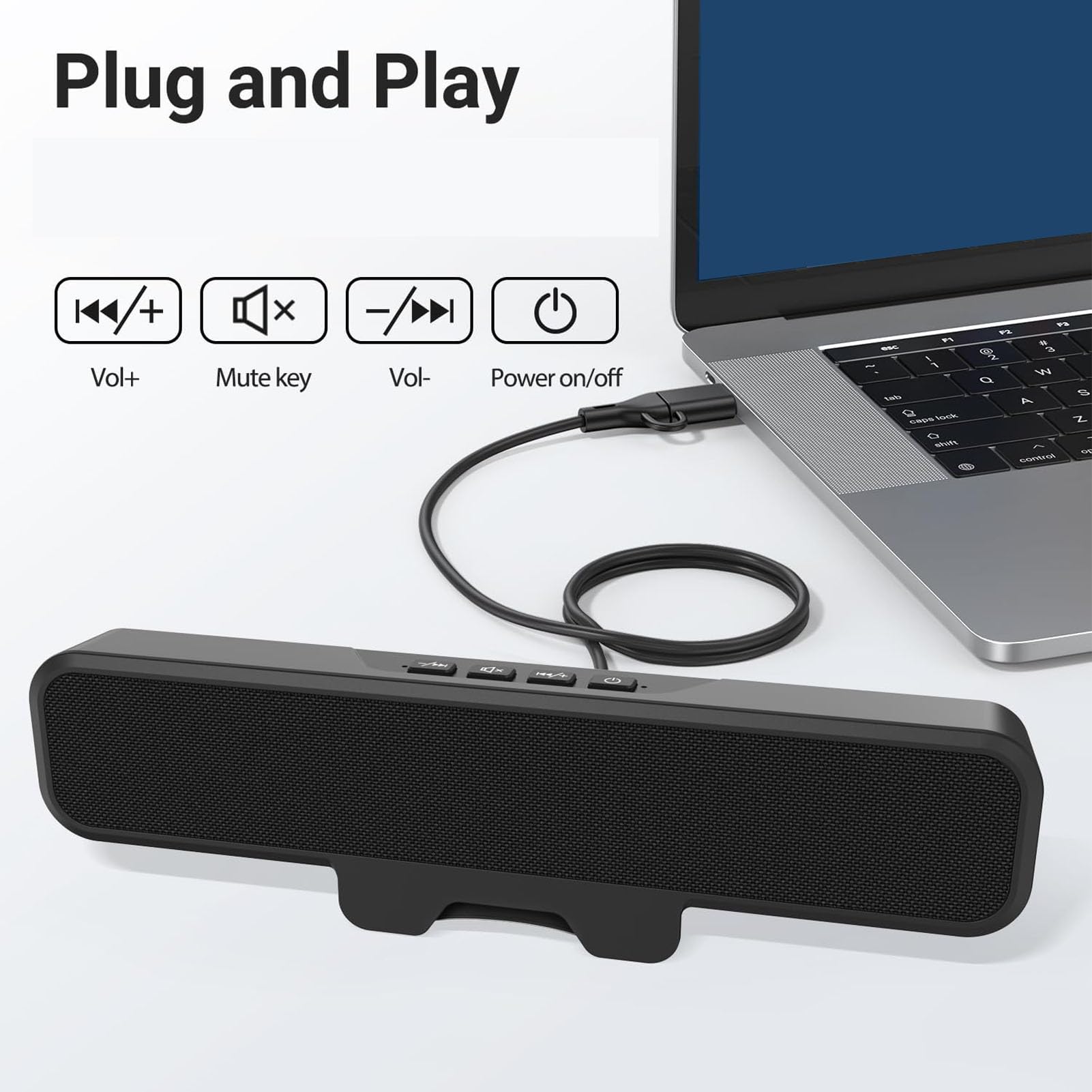 Altoparlanti per Computer per PC Desktop, Clip on, 10 W | Doppi Driver da 1,4 Pollici, Apertura A Morsetto da 1,97 Pollici, Design Salvaspazio, Alimentazione USB A e C