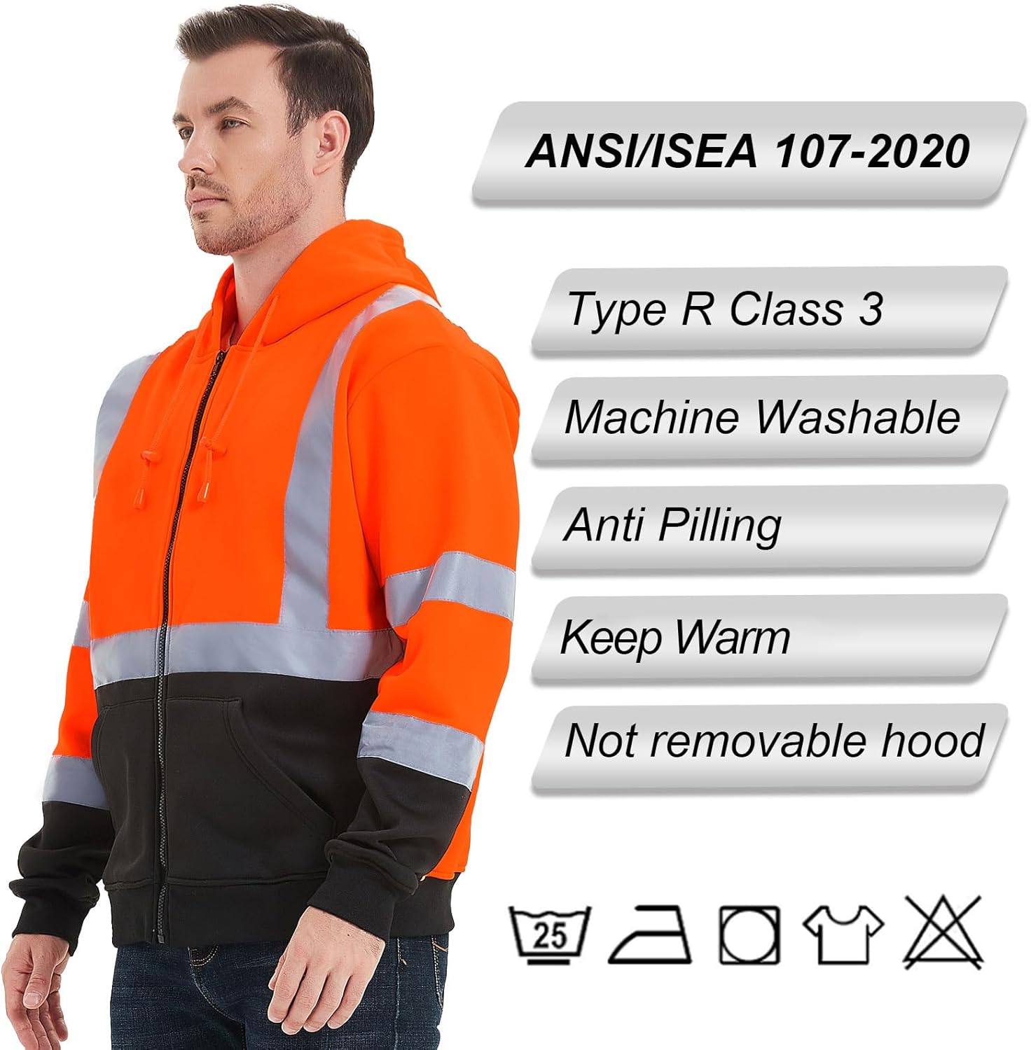 ProtectX Hi Vis Hoodie for Men Women High Visibility Safety Sweatshirt Reflective with Pockets for Construction Work Class 3 - Image 5