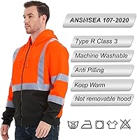Vista 28 de ProtectX Class 3 High Visibility Safety Sweatshirt for Men, Reflective Hoodie with Large Pocket for Construction & Work