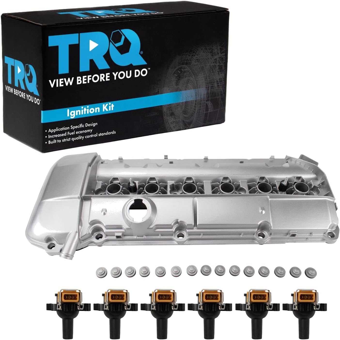 TRQ Ignition Coil Kit 7 Piece Valve Cover Compatible with 2003 BMW X5
