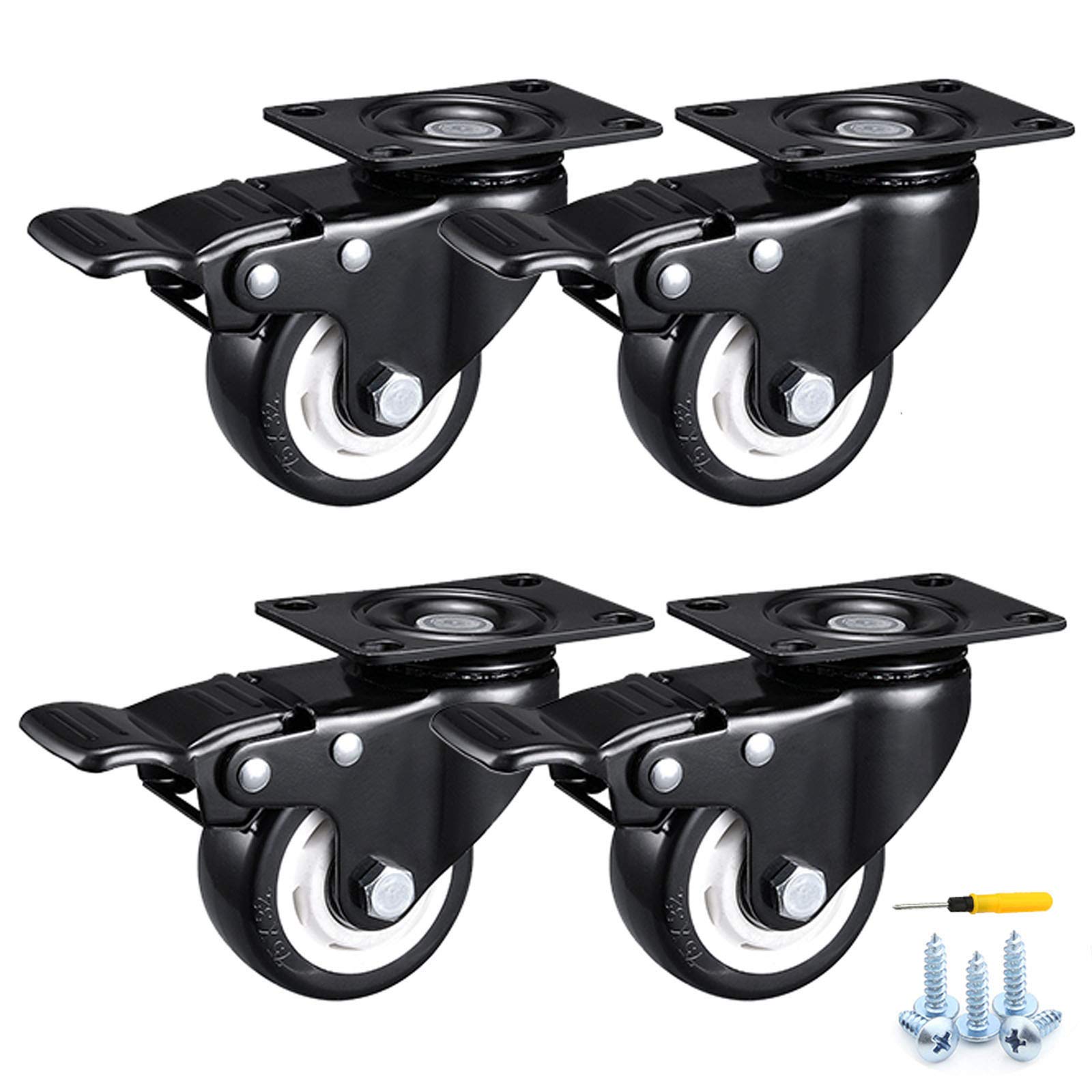 GYRAZXS Heavy Duty Swivel Furniture Casters with Brake 75mm Polyurethane Wheels Double Bearing 4 Pack Perfect for Trolleys and Heavy Loads Easy Installation with Screws