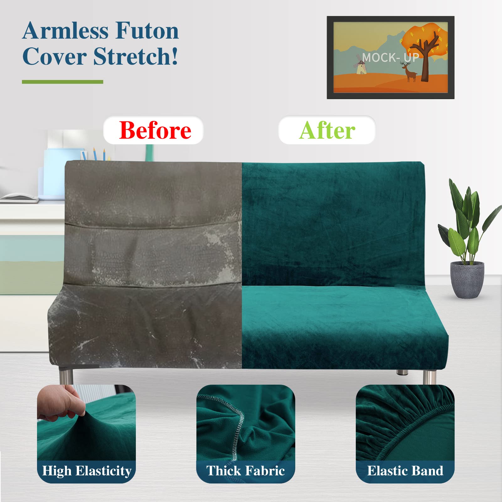 Jaotto Copridivano 2/3 Posti Senza Braccioli Elasticizzato, Fodere Antigraffio Lavabile Rimovibile, Clic Clac Elastico Pieghevole Antiscivolo Verde Scuro