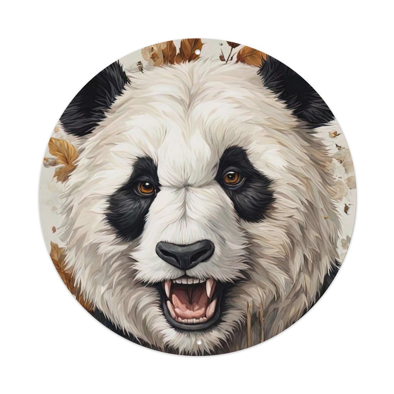 Animal Artwork Angry Panda Vintage Metal Tin Sign Plaque Wall Decor for Cafe, Club, Garden Round Metal Poster 8x8Inch