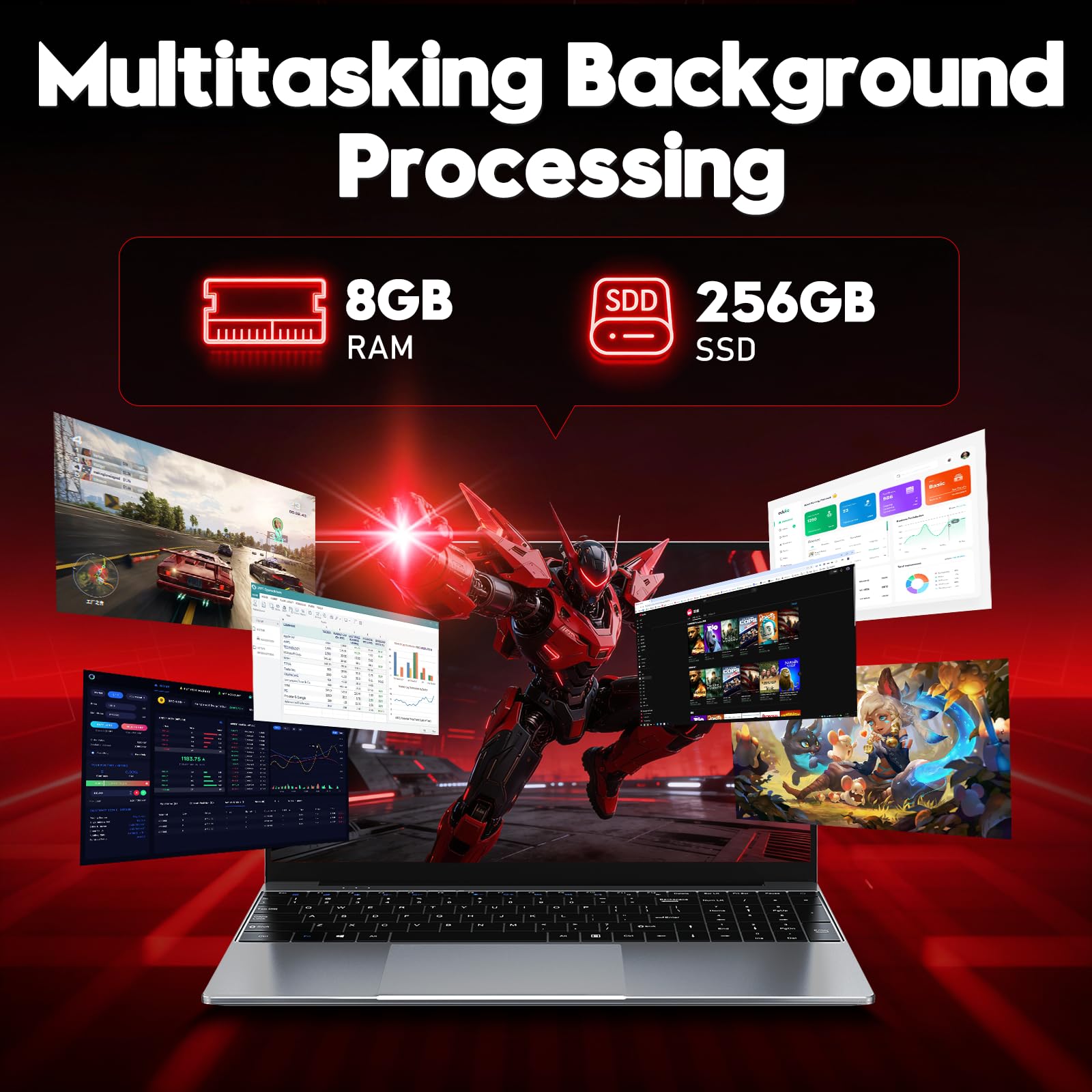 FUNYET Laptop - 15.6'' FHD 1920×1080 Display Computer with 4425Y Processor(Up to 1.7GHz), 8GB RAM DDR3 256GB SSD Notebook Support WiFi 5 BT 4.2 USB 3.0 TF Card HDMI Suitable for Students and Business - 5