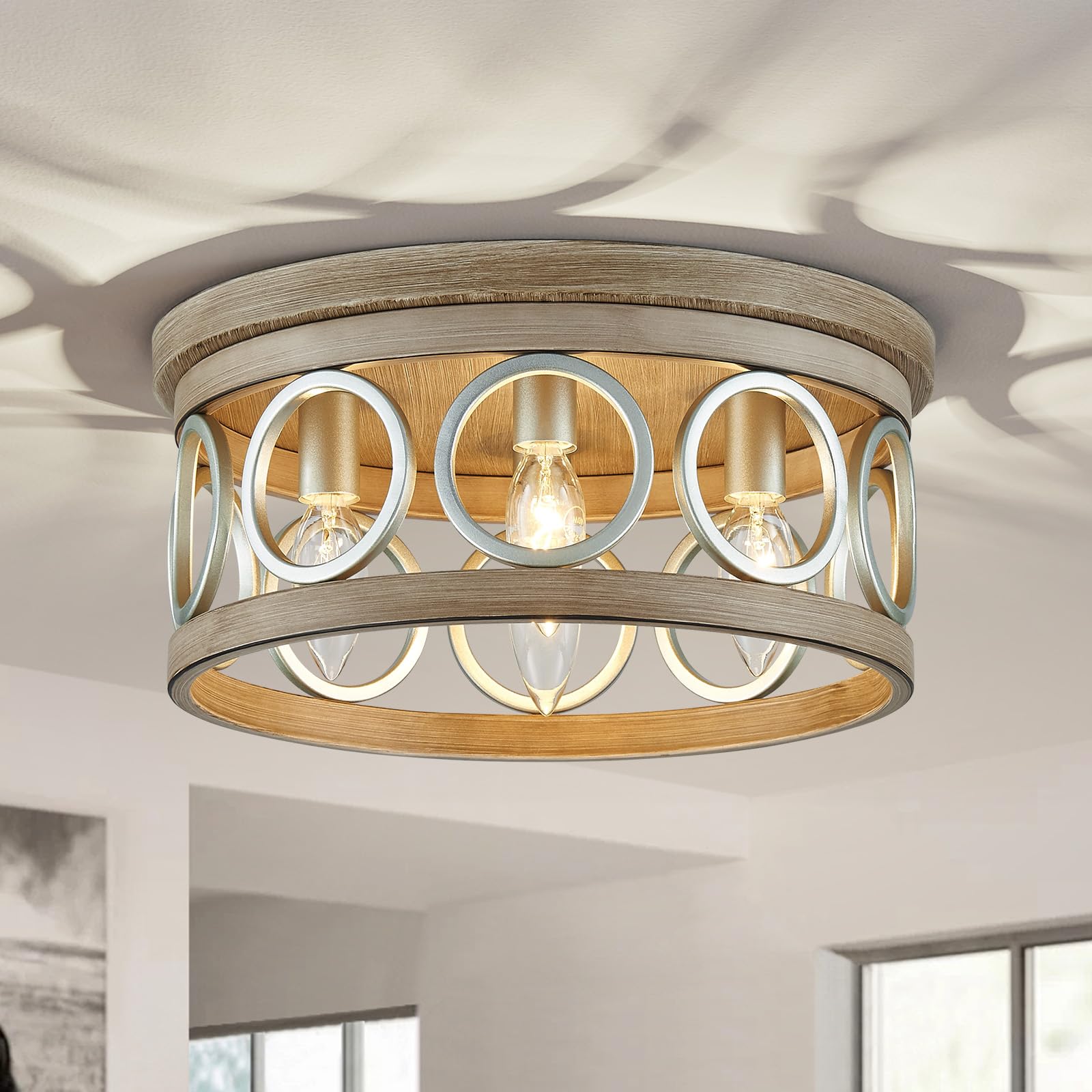 Avzkcy Farmhouse Close to Ceiling Light, 13" Brushed Nickel Flush Mount