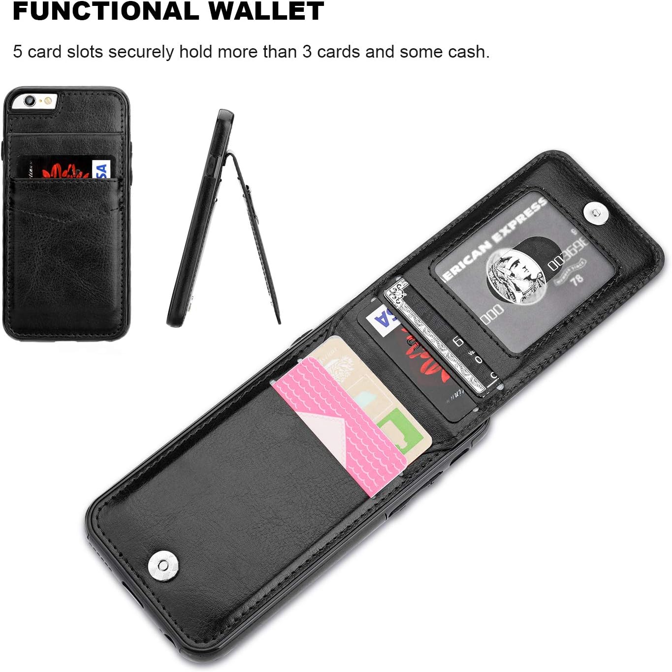 KIHUWEY iPhone 6 iPhone 6S Case Wallet with Credit Card Holder, Premium Leather Magnetic Clasp Kickstand Heavy Duty Protective Cover for iPhone 6/6S 4.7 Inch (Black)