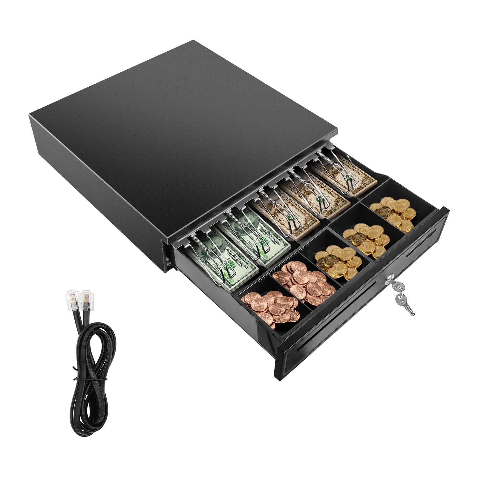 Cash Drawer box Storage Holder 5 bill & 5 vassoi portamonete rimovibile auto manuale Open Key Lock RJ11 interfaccia per registratore di cassa stampante POS negozio supermercato hotel, UK stock