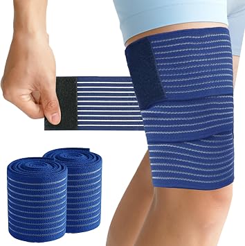 2 PCS Thigh Hamstring Compression Sleeve, Adjustable Thigh Compression Wraps for Varicose Veins Treatment for Legs, Nylon Quad Knee Support Bandage, Versatile Compression for Knee, Calf, Arm Blue
