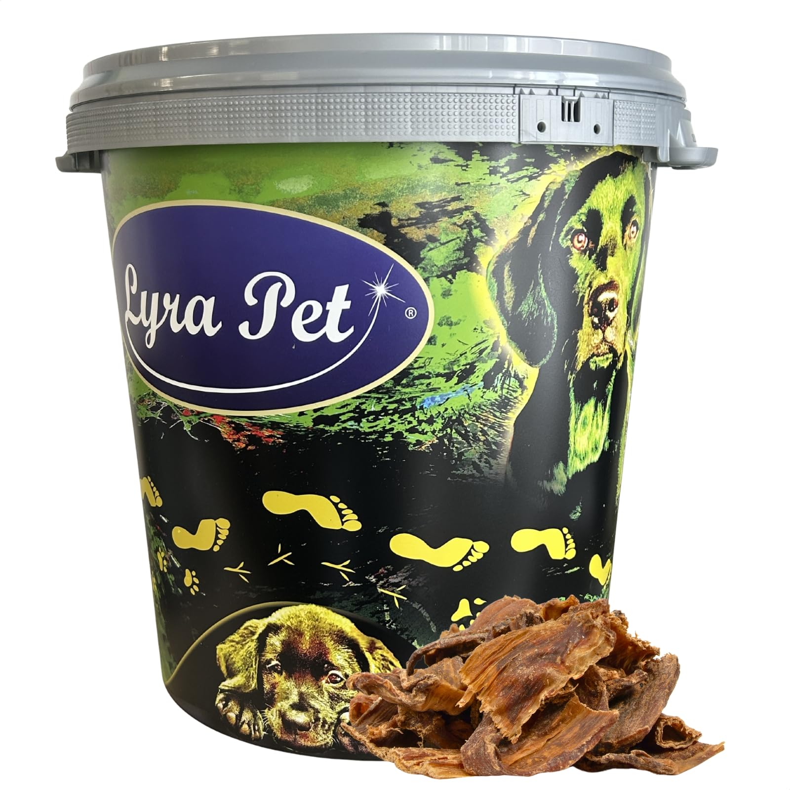 Lyra Pet® 5 kg Rinderdörrfleisch Chips getrocknet in 30 L Tonne | Naturbelassener Kauartikel vom Rind – Proteinreiches Leckerli – Herzhaft & gut verträglich – Schonend getrocknet