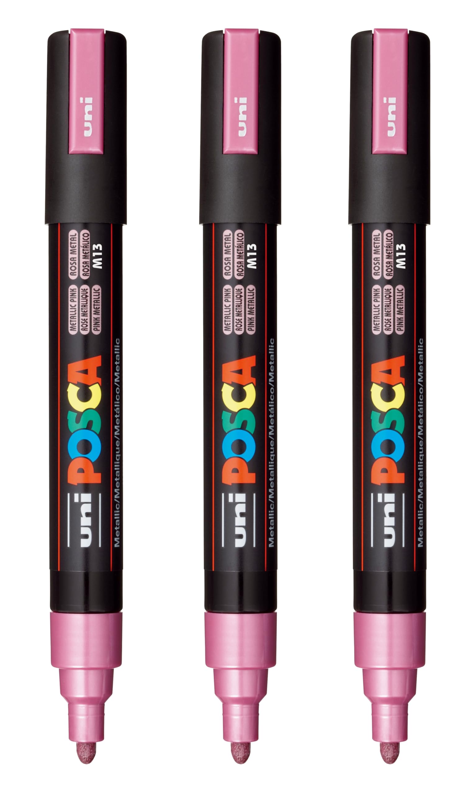 posca PC-5M Water-Based Paint Markers, Reversible Medium Tip (1.8-2.5mm), Metallic Pink, 3 Count