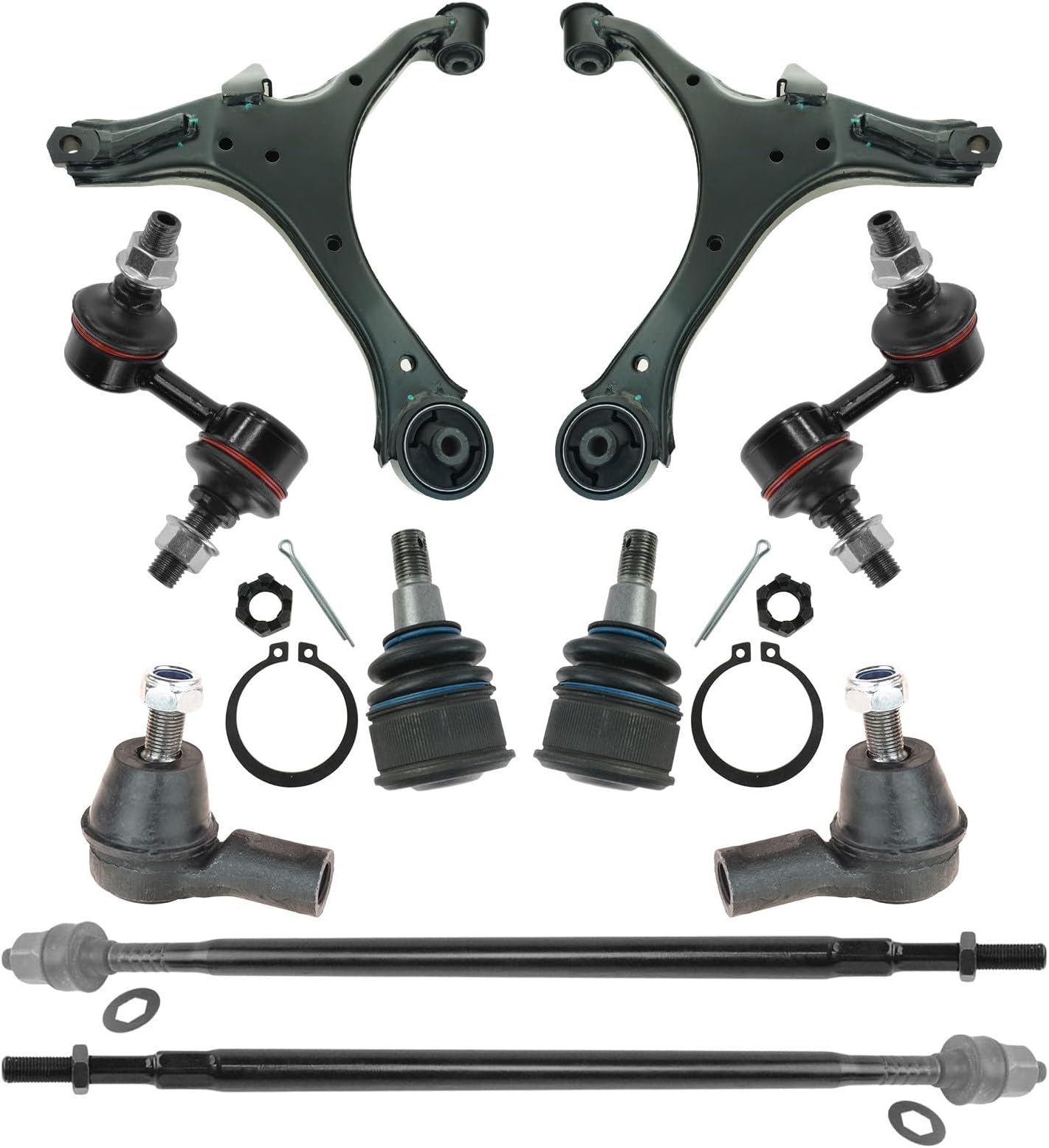 TRQ Front Steering and Suspension Kit Tie Rods Control Arms Ball Joints Sway Bar Links Compatible with 2003-2011 Honda Element