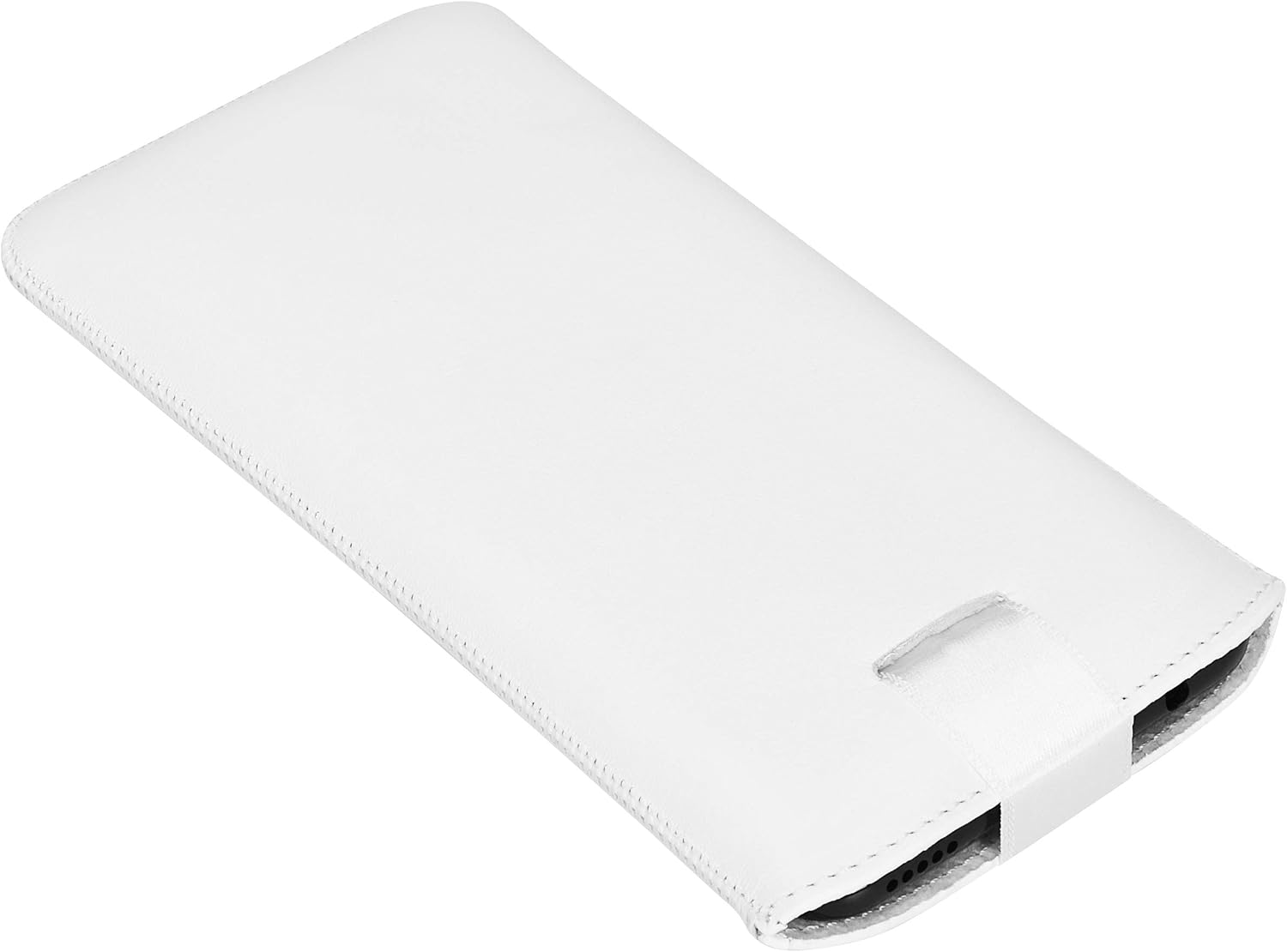 mumbi Genuine Leather Case Compatible with Huawei P Smart (2019) with Flap and Pull-Out Tab White