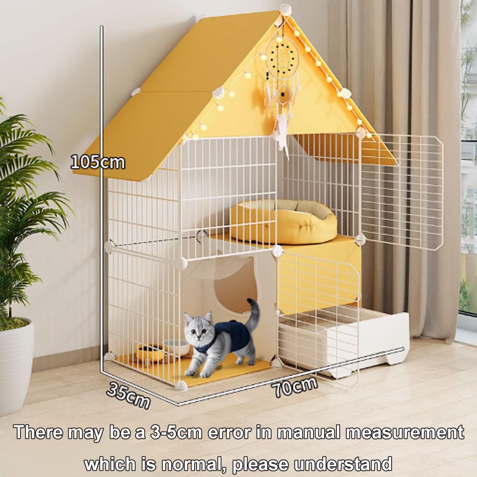 Gabbie per Gatti da Interno, recinto per Gatti con Copertura Superiore, trasportini per Gatti, recinti per Gatti a Forma di casa per furetti, cincillà, Conigli, Piccoli Animali (70 * 35 * 1