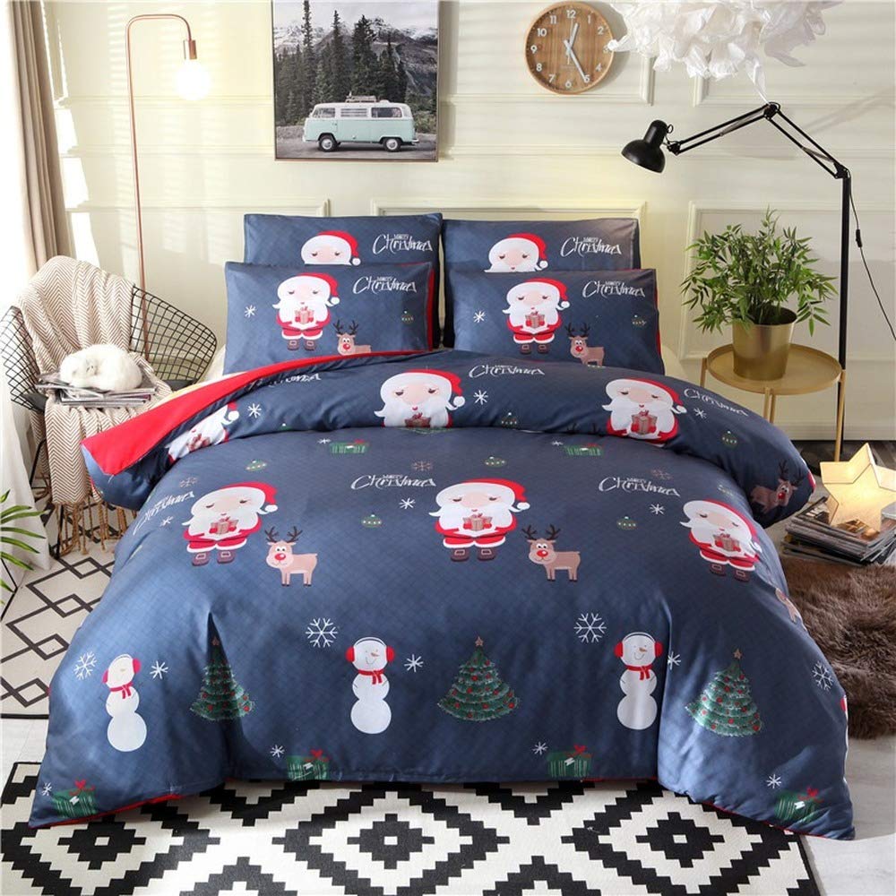 Housse de couette motif Père Noël bleu grand lit 228 x 228 cm