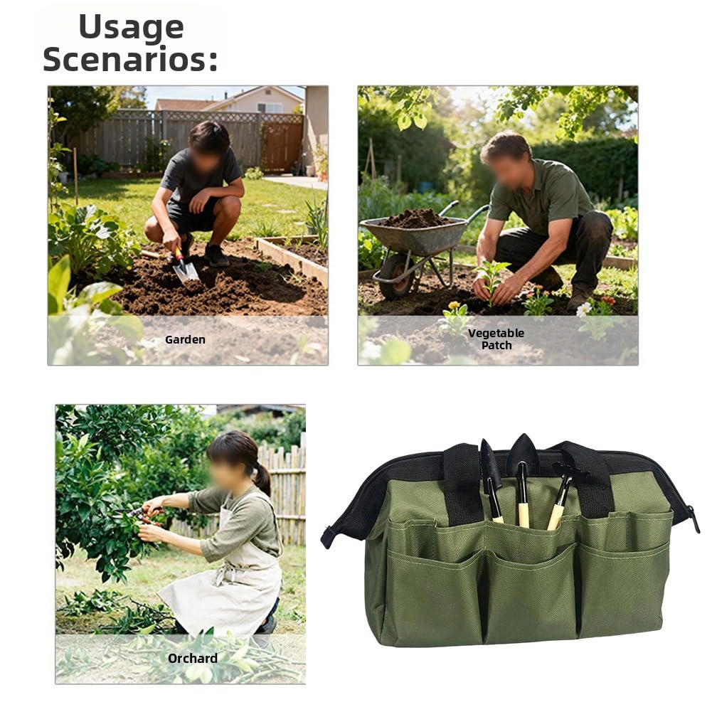 EasyByMall Juego de delantales de herramientas de jardinería, tela Oxford 600D, bolsa de cintura con múltiples bolsillos con correas seguras y botones a presión para cama de flores, parches de