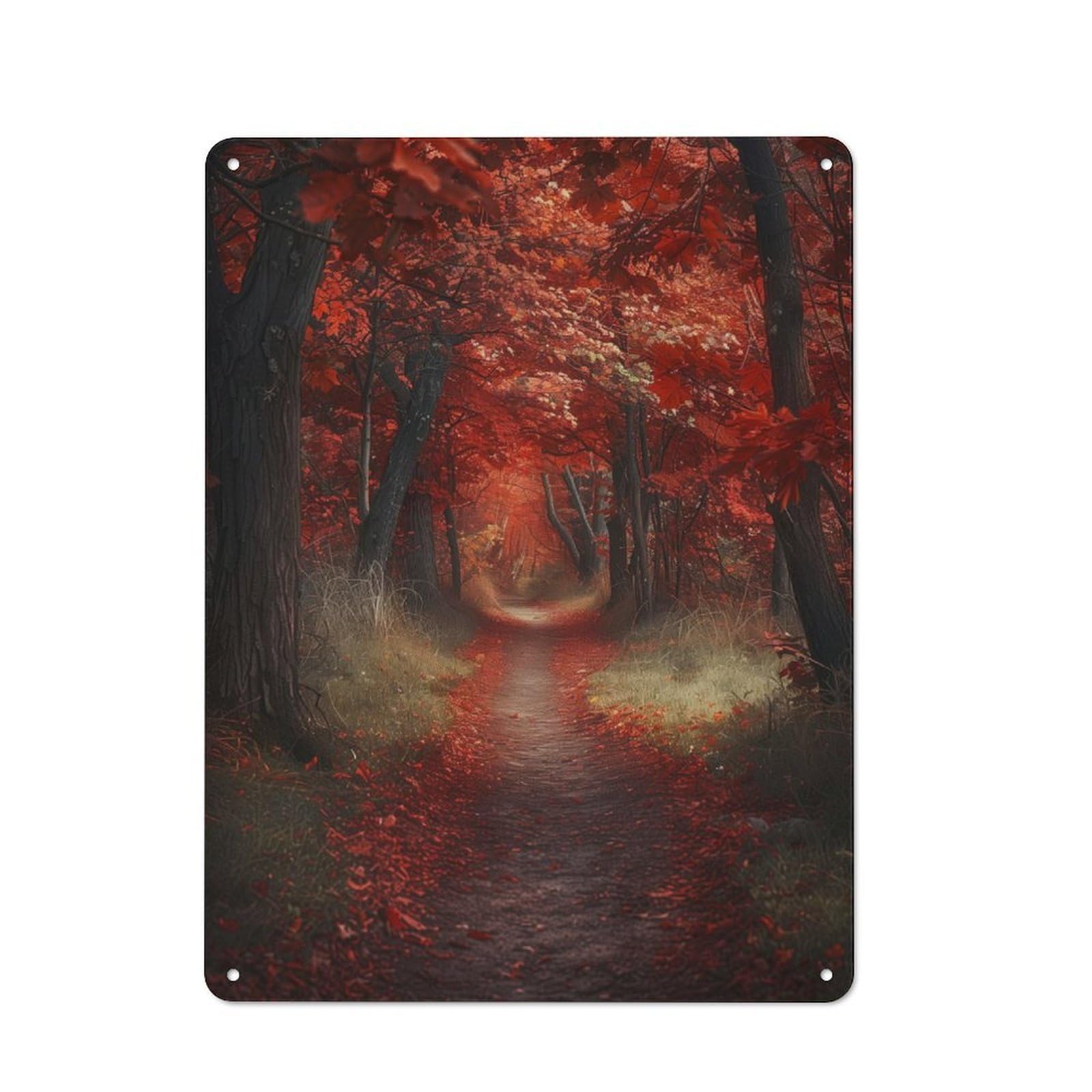 Junmoney Autumn Forest Path Rustic Tin Wall Plaque 40X30cm For Guest Room Or Hallway, For Garage, Workshop And Man Cave Decoration