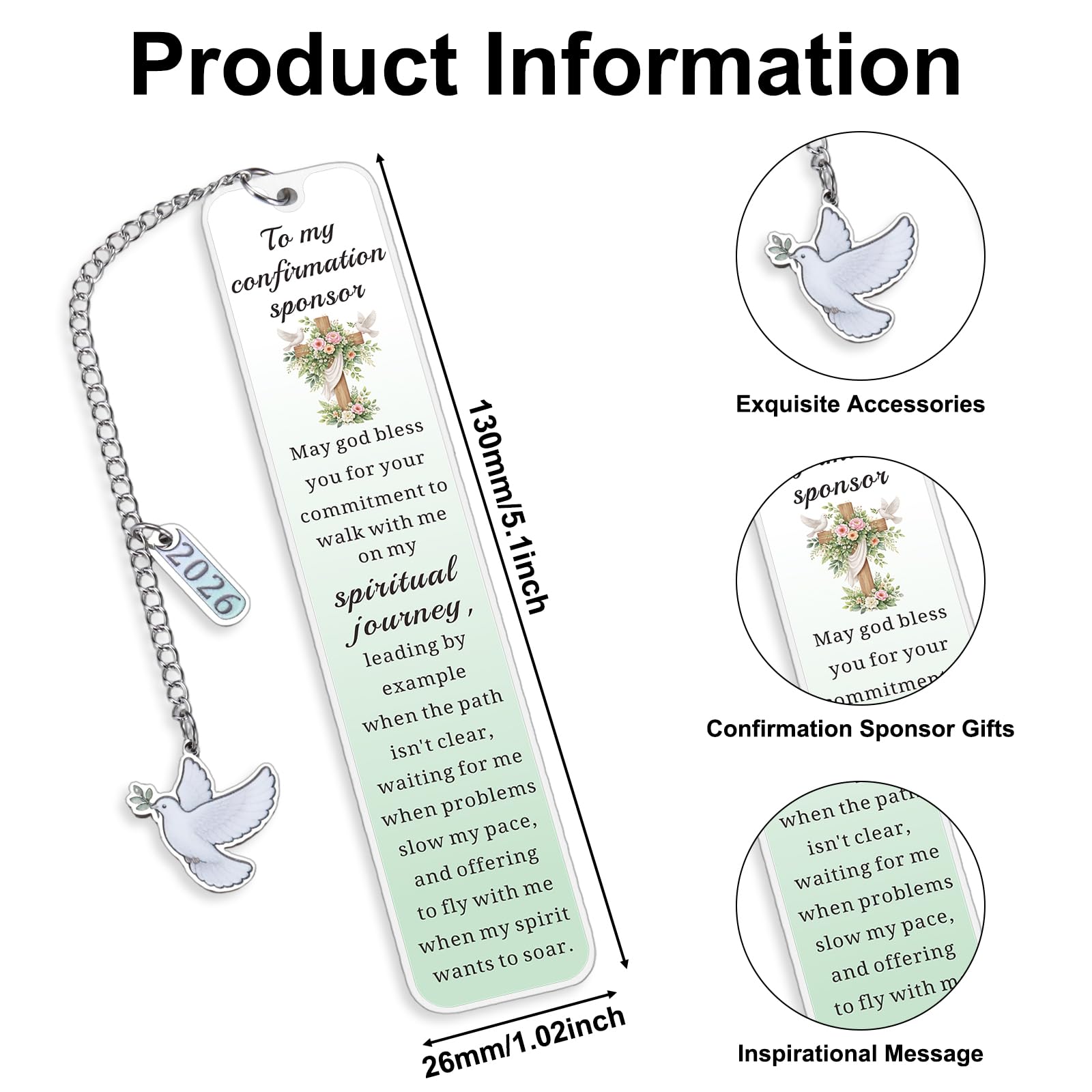 Confirmation Sponsor Gifts for Women, Thank You Bookmark Gift for Sponsors, Christian Catholic Confirmation Sponsor Gifts for Women Men, Appreciation Gift from Candidate, Easter Basket Stuffers