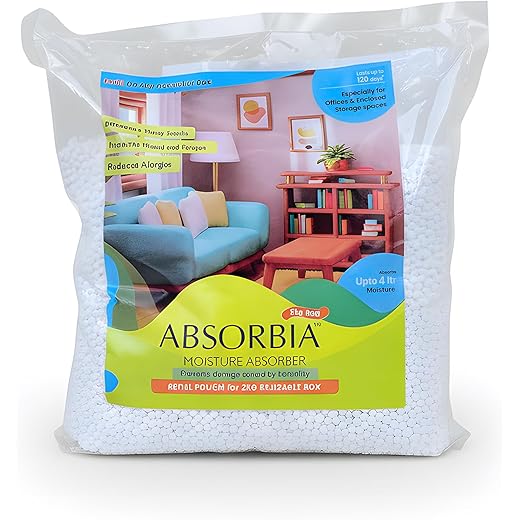 Absorbia Moisture absorber | Absorbia 2000g Spill proof refill pouch for reusable (Absorbtion capacity 4liter) for rooms storage etc