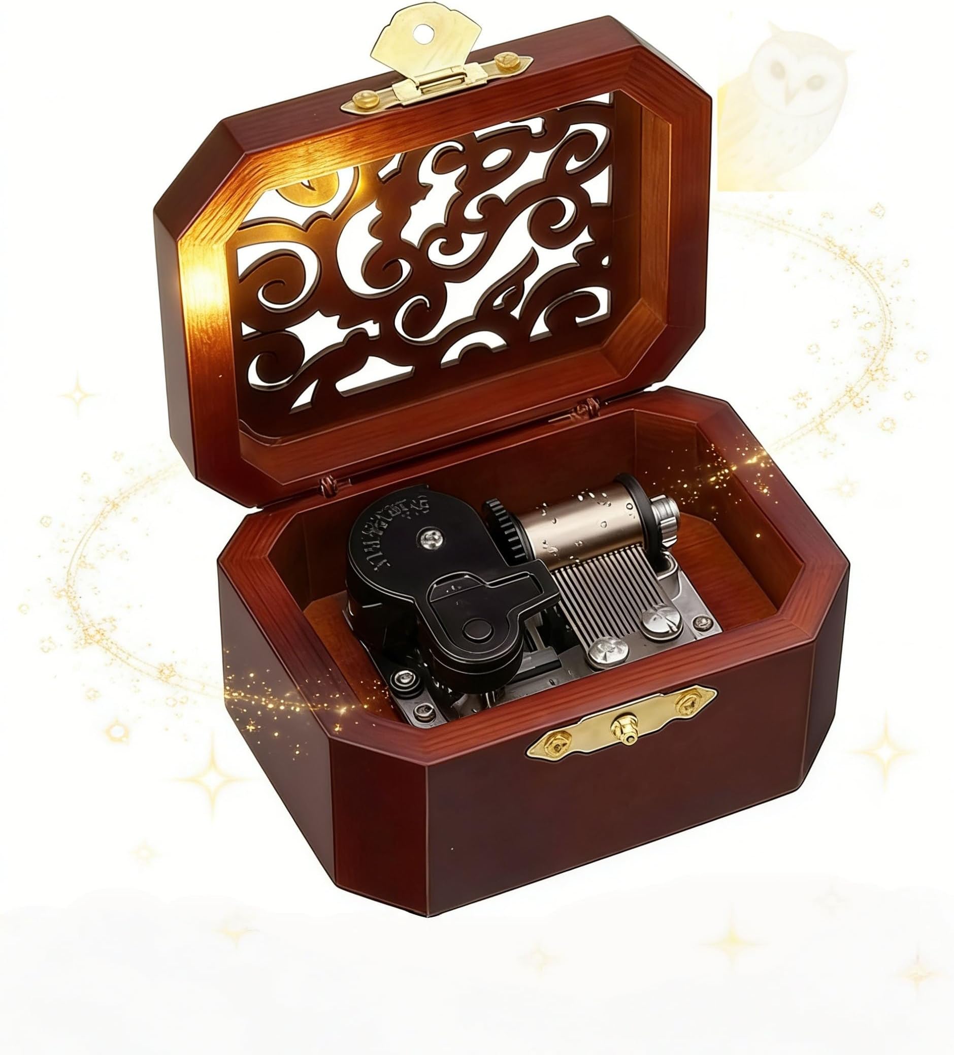 Mini Hollow Antique Carved Music Box Wind Up Wooden Musical Box Toy - Hedwig's Theme Gifts for Birthday, Christmas, Mother’s Day, Anniversary,Halloween or Home Decor