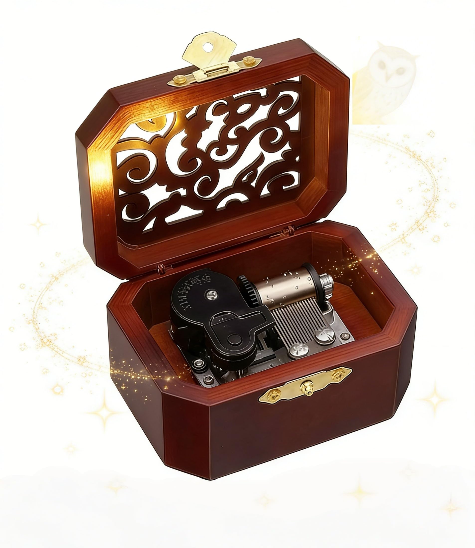 Mini Hollow Antique Carved Music Box Wind Up Wooden Musical Box Toy - Hedwig's Theme Gifts for Birthday, Christmas, Mother’s Day, Anniversary,Halloween or Home Decor