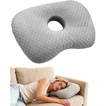 Ear Piercing Pillow for Side Sleepers   Donut Pillow with Ear Hole, Washable & Adjustable Cotton-Polyester Pillow for Ear Pain, CNH, Pressure Sores Grey