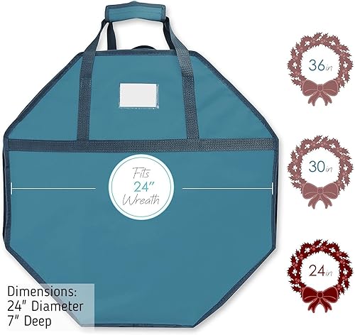 Miniatura 6 de Contenedor para guardar coronas - Bolsa de almacenamiento para coronas de Navidad de carcasa dura con bolsillos interiores, doble cremallera y asas