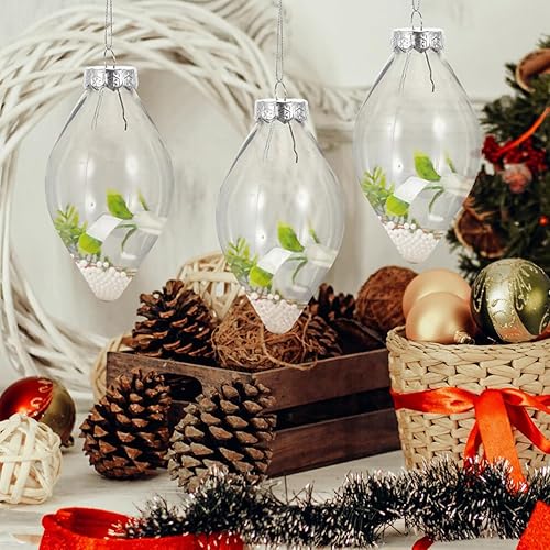 Miniatura 2 de ABOOFAN 24 bombillas rellenables de Navidad de plástico transparente, bombillas vacías con cuerda plateada colgante de botella de caramelo para