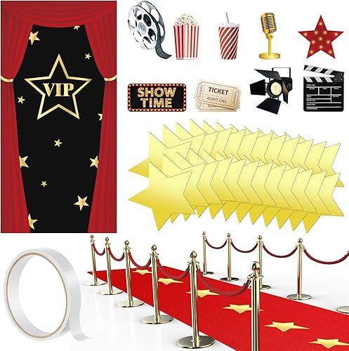 Kit de decoración de fiesta VIP para fiesta nocturna de película, cubierta de puerta VIP de 2.6 x 15 pies, alfombra roja para pasarela, 1.94 ozm de
