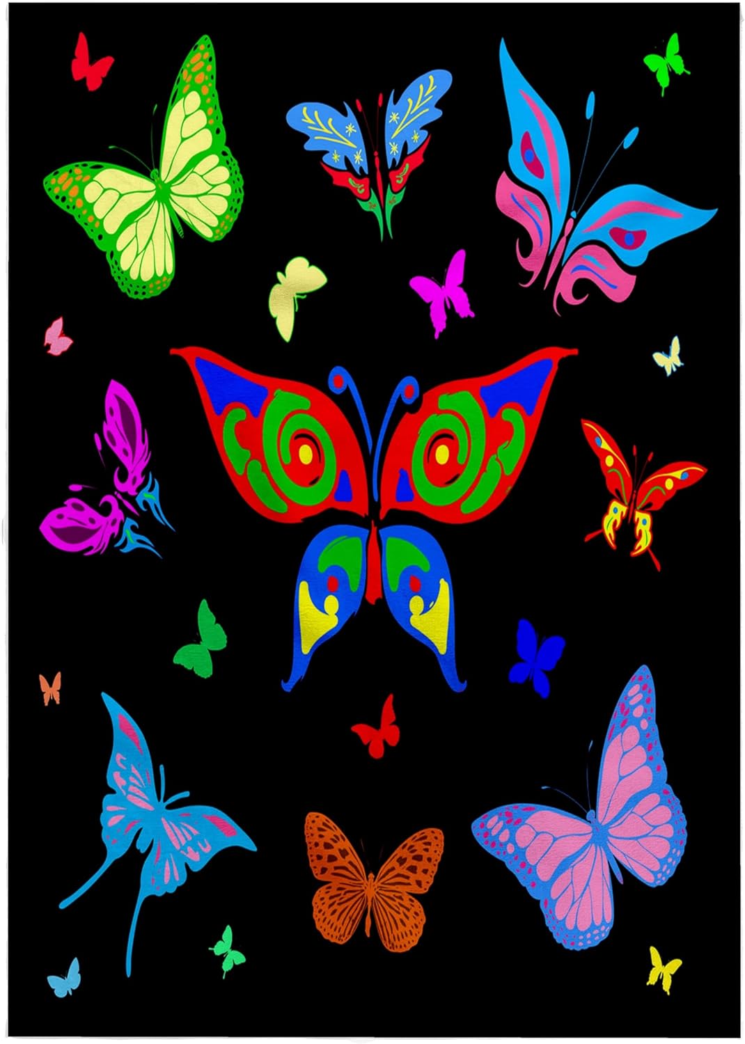 3dRose Colorful Butterflies of Different Shapes Against the Black Background 22x30 Bath Hand Pool Towel