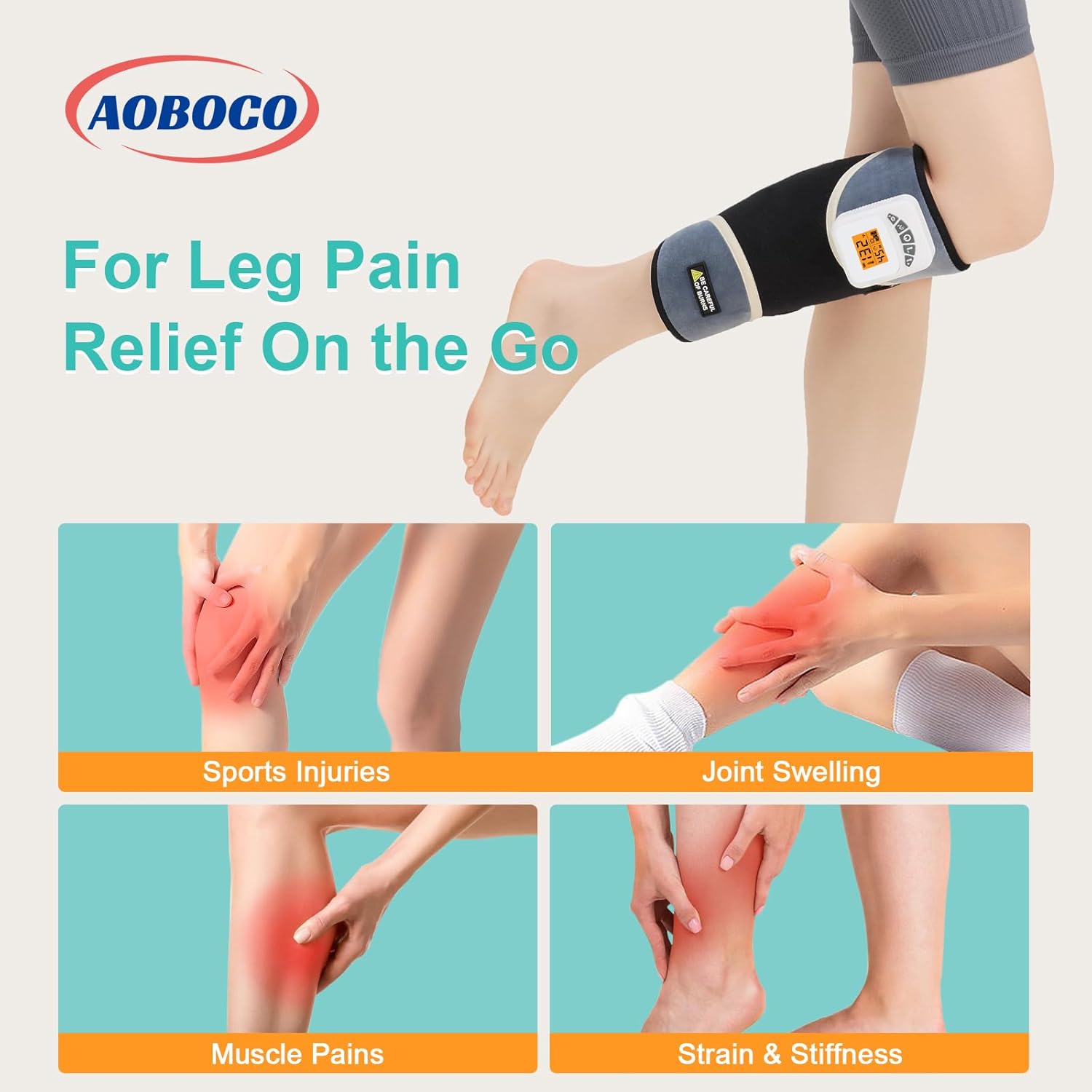 AOBOCO Cordless Leg Heating Pad with Vibration, 5000mAh Rechargeable Leg Massagers for Circulation and Pain Relief with Heat, Wearable Wrap Around Thigh or Calf Leg Massagers, Gift for Men Women