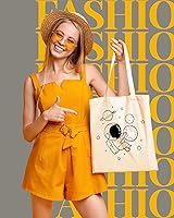 Vista 2 de AUSVKAI Bolsa de lona estética linda para mujeres, bolsa de comestibles universitaria, tela de algodón, para la playa, regalo