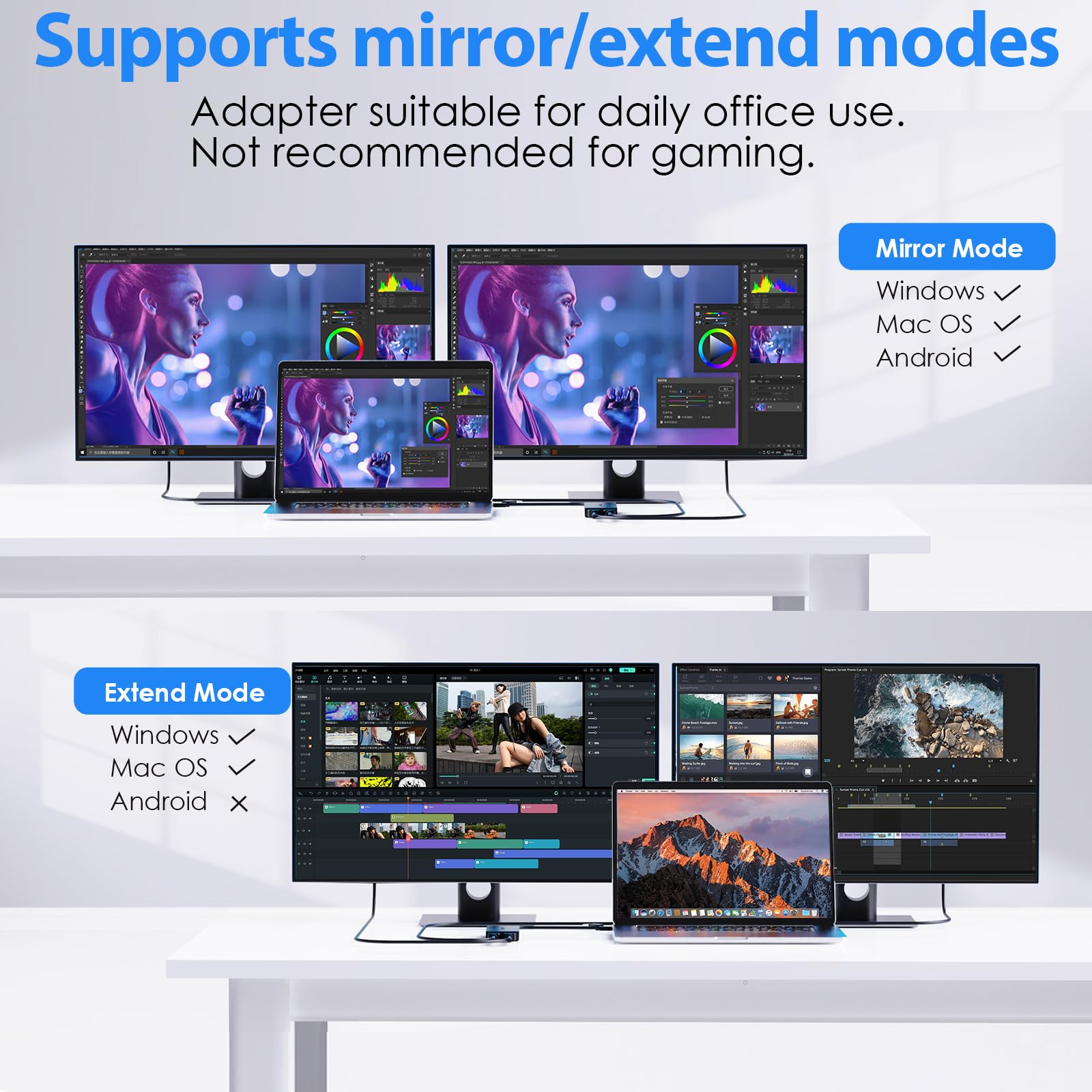 WAVLINK USB 3.0 / C Displaylink Adapter Dual HDMI 4K 60Hz for Dual Monitors, USB A/C to HDMI 4K Output for Mac M1/M2/M3 or Windows 10/11, Compatible with New MacBook Neo
