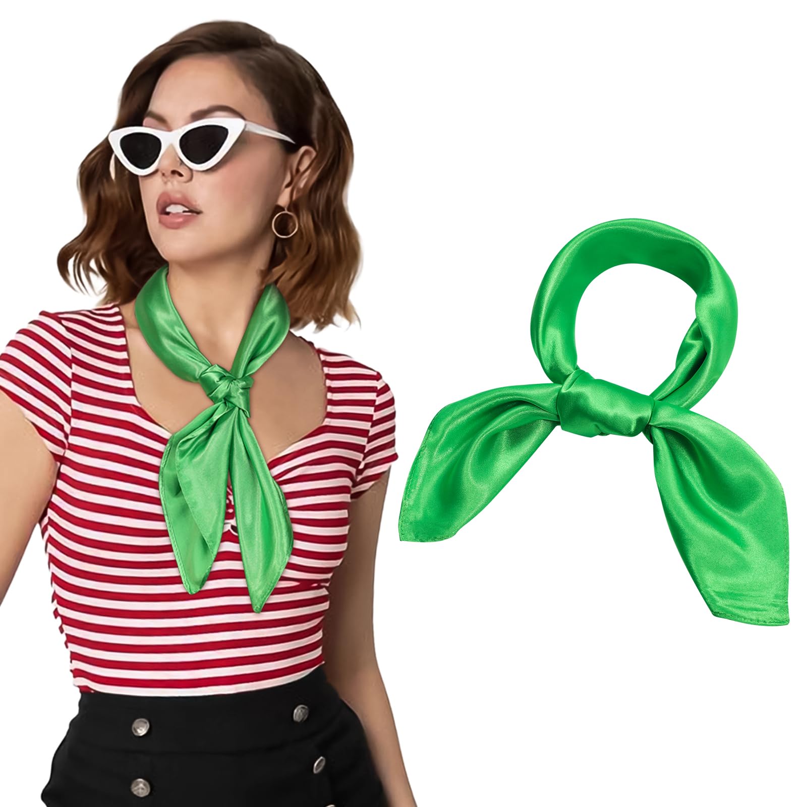 AWAYTR23.6" Satin Neck Scarf Small Hair Scarf Women Silk Head Scarf Costume Bandana Girls Vintage Handkerchief Ribbon Scarf