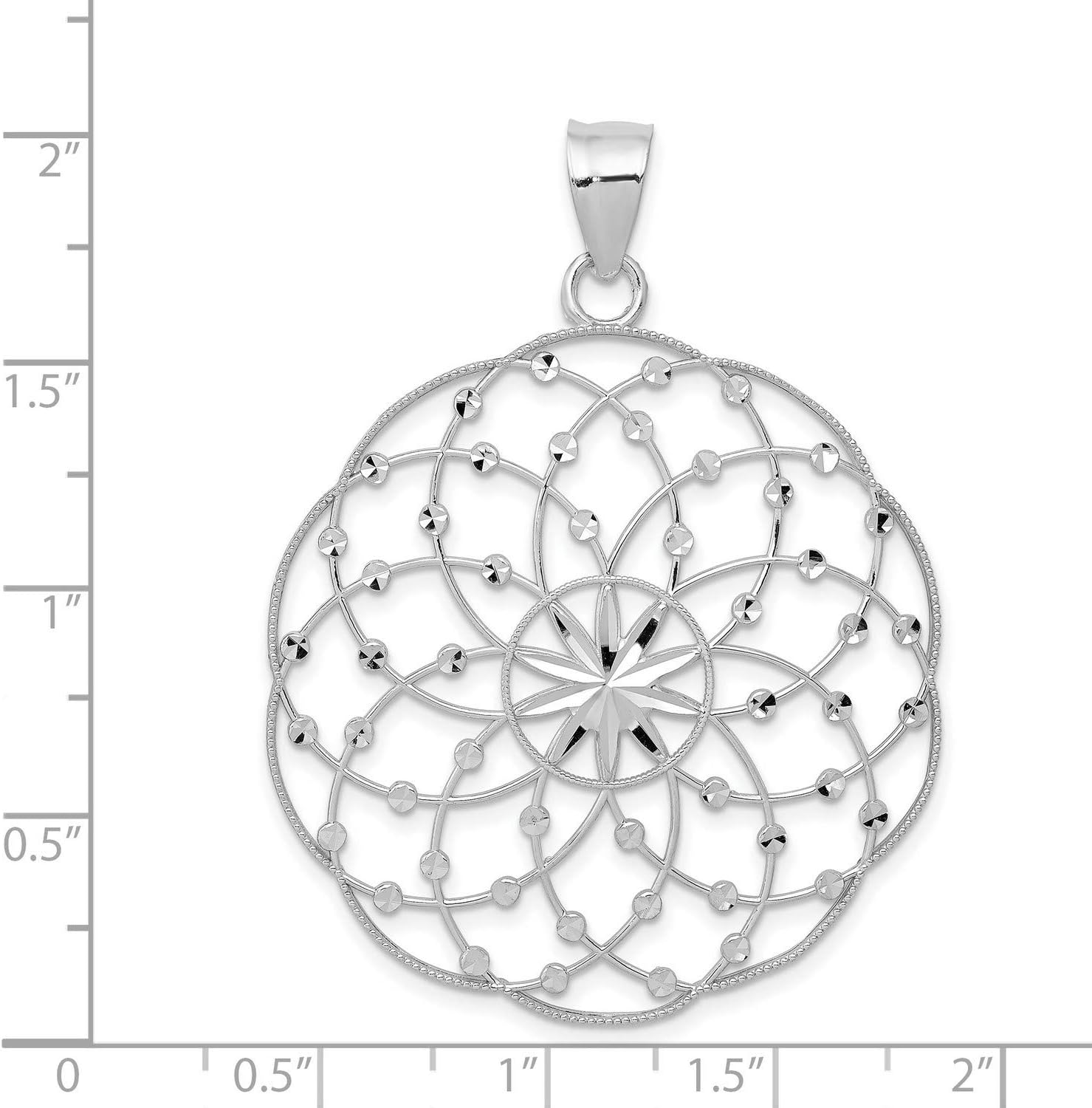 14k White Gold Mandala Pendant Necklace for Women with Starburst Center, Geometric Floral Design, Boho Inspired Charm, Symbolic Jewelry for Spiritual Balance, Mindful Everyday Wear Accessory - Image 4