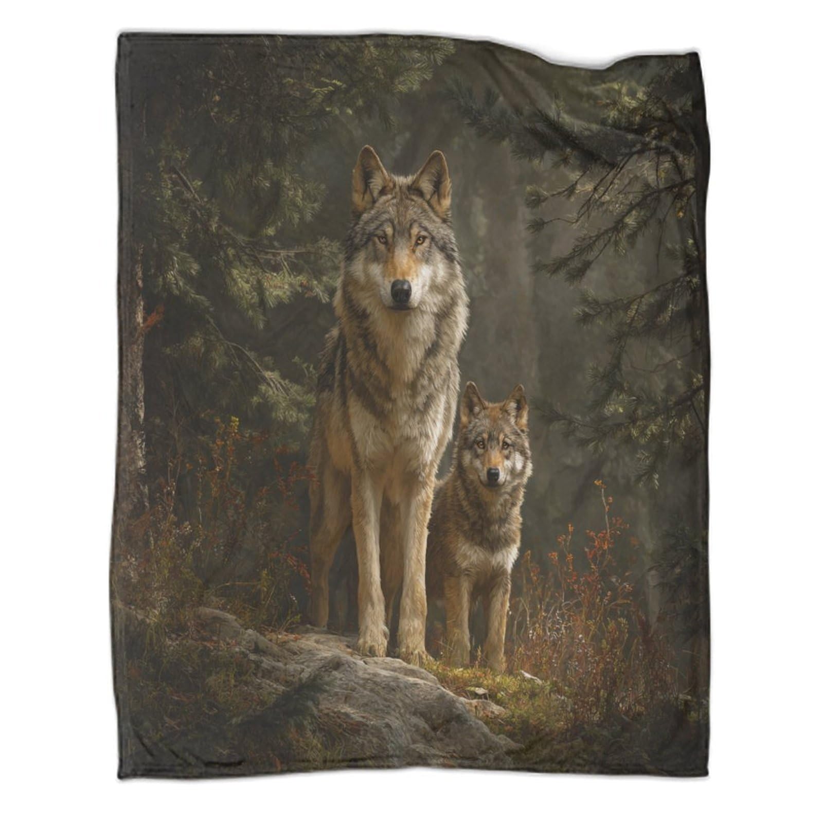 kaiyun Wolves And Cubs in The Forest Throws And Patchwork Quilts,60x80inch(150x200cm),Soft Blanket with Pattern