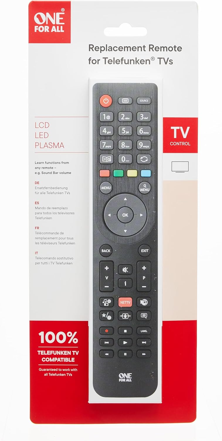 One For All Replacement Telefunken TV Remote Control in its retail packaging