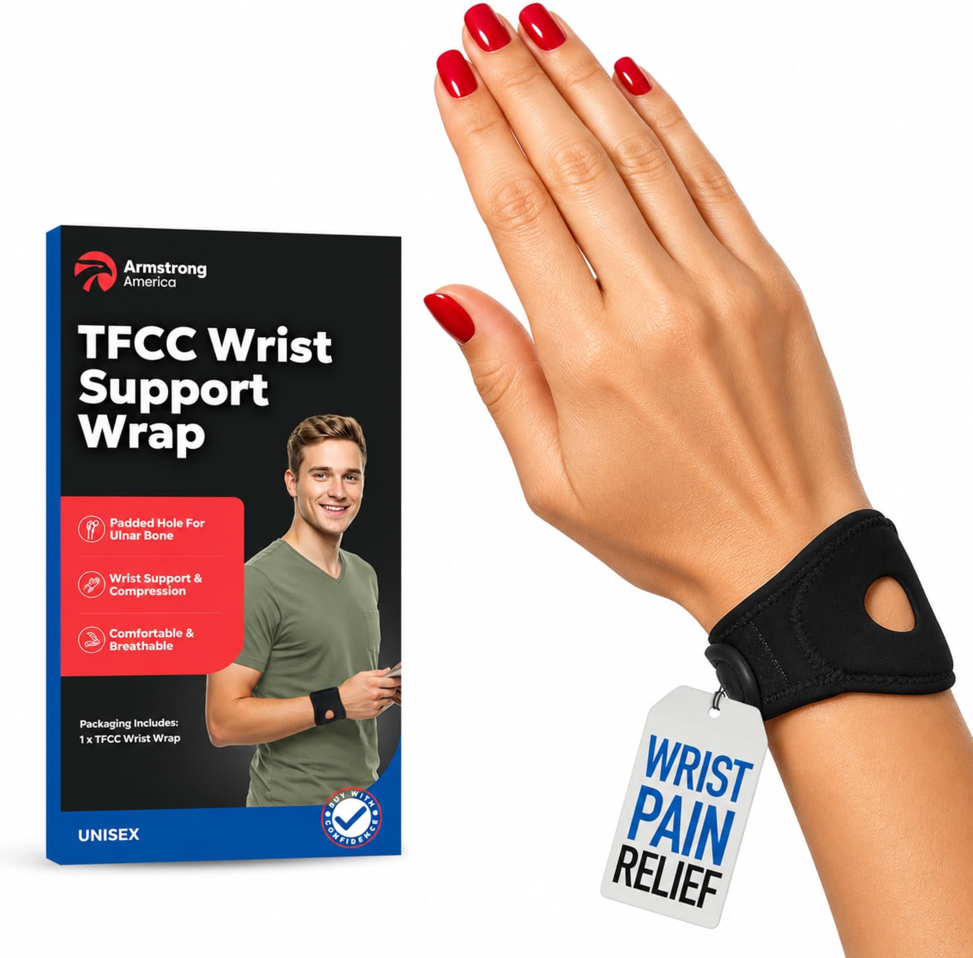 Wrist Wrap Compression Wrist Brace For TFCC Tears | Carpal Tunnel Pain & Tendonitis Relief | Padded Hole For Ulnar | Wrist Support For Working Out | Wrist Wraps for Men Women | Fits Both Wrists (S)