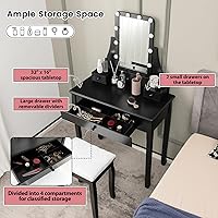 Vista 10 de CHARMAID Mesa de tocador para niñas con espejo iluminado y taburete, 10 luces LED regulables, 3 modos de iluminación de color, 4 cajones, mango