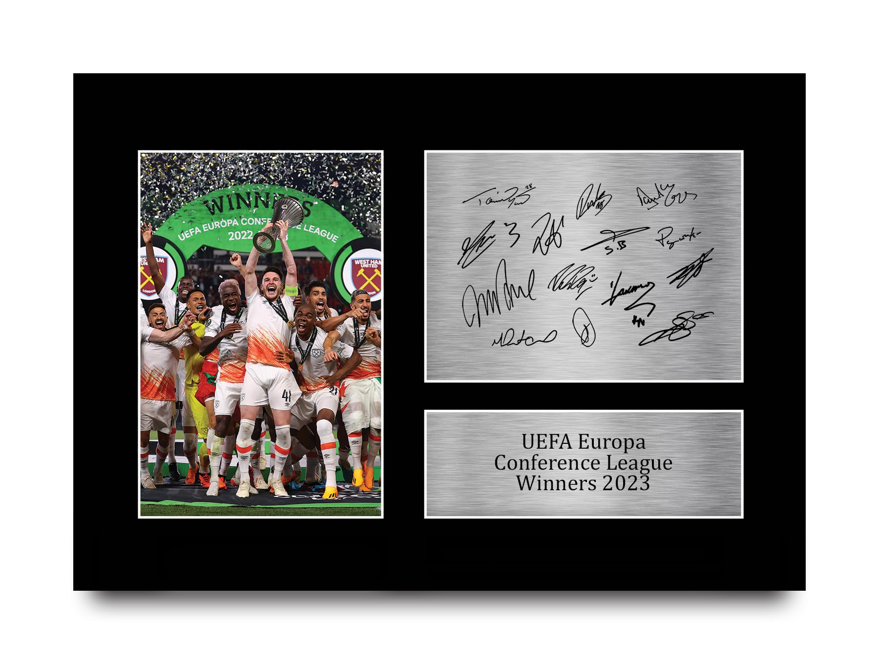 HWC Trading - Stampa Incorniciata A3 The Hammers UEFA Europa Conference League 2023 E FA Cup 1980 Con Foto Autografate, Cimeli Da Collezione Per Tifosi