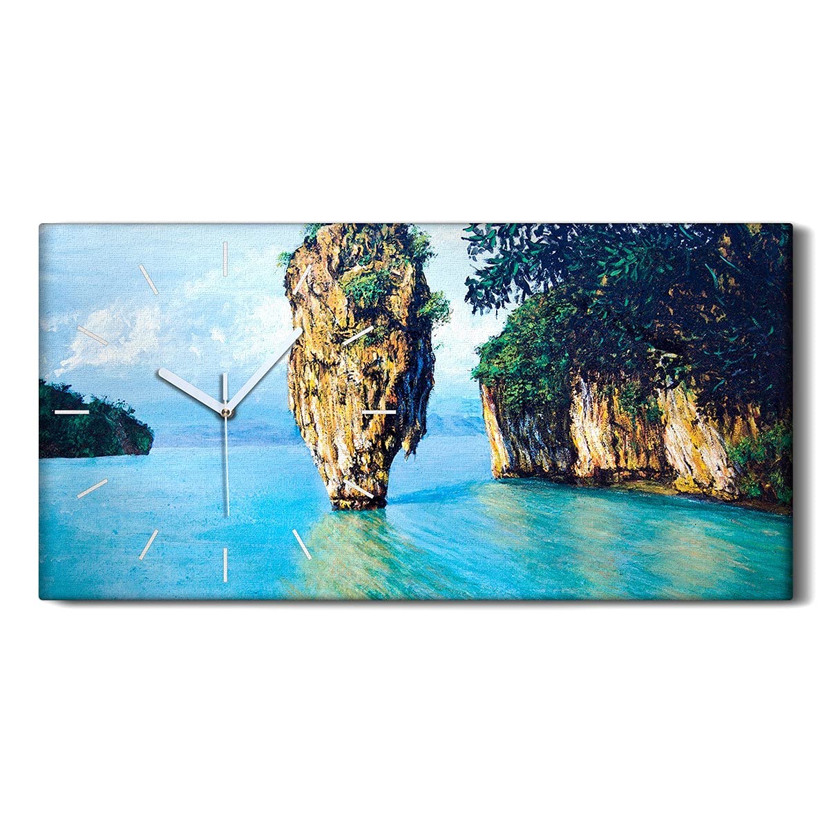 Horloge sur Toile 60x30cm Rock Island de Coloray - Pendule Murale Silencieuse