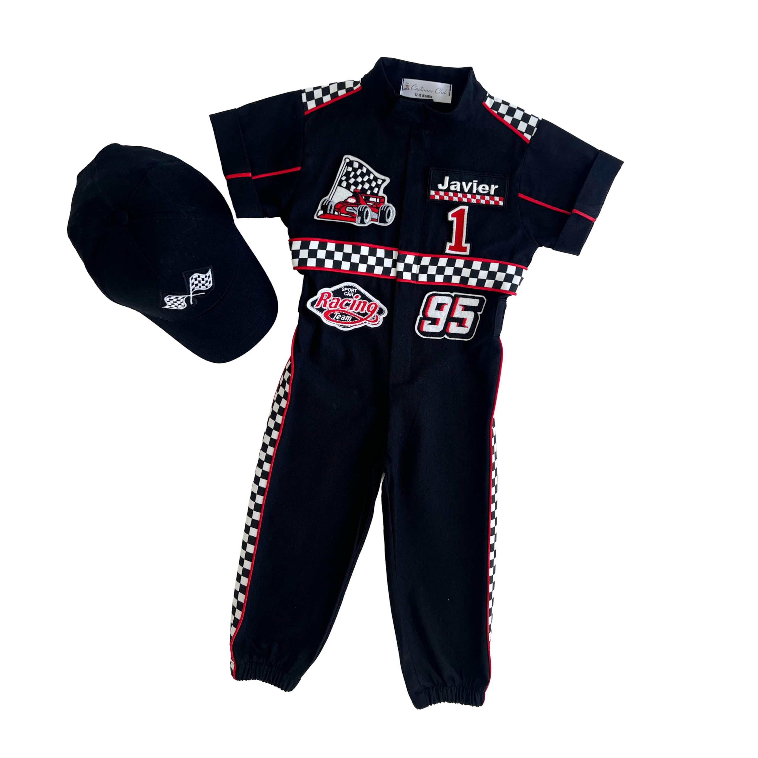 Costumes Club Personalized Handmade Race Car Driver Costume for Toddlers (9-12 Months, Black With Red)