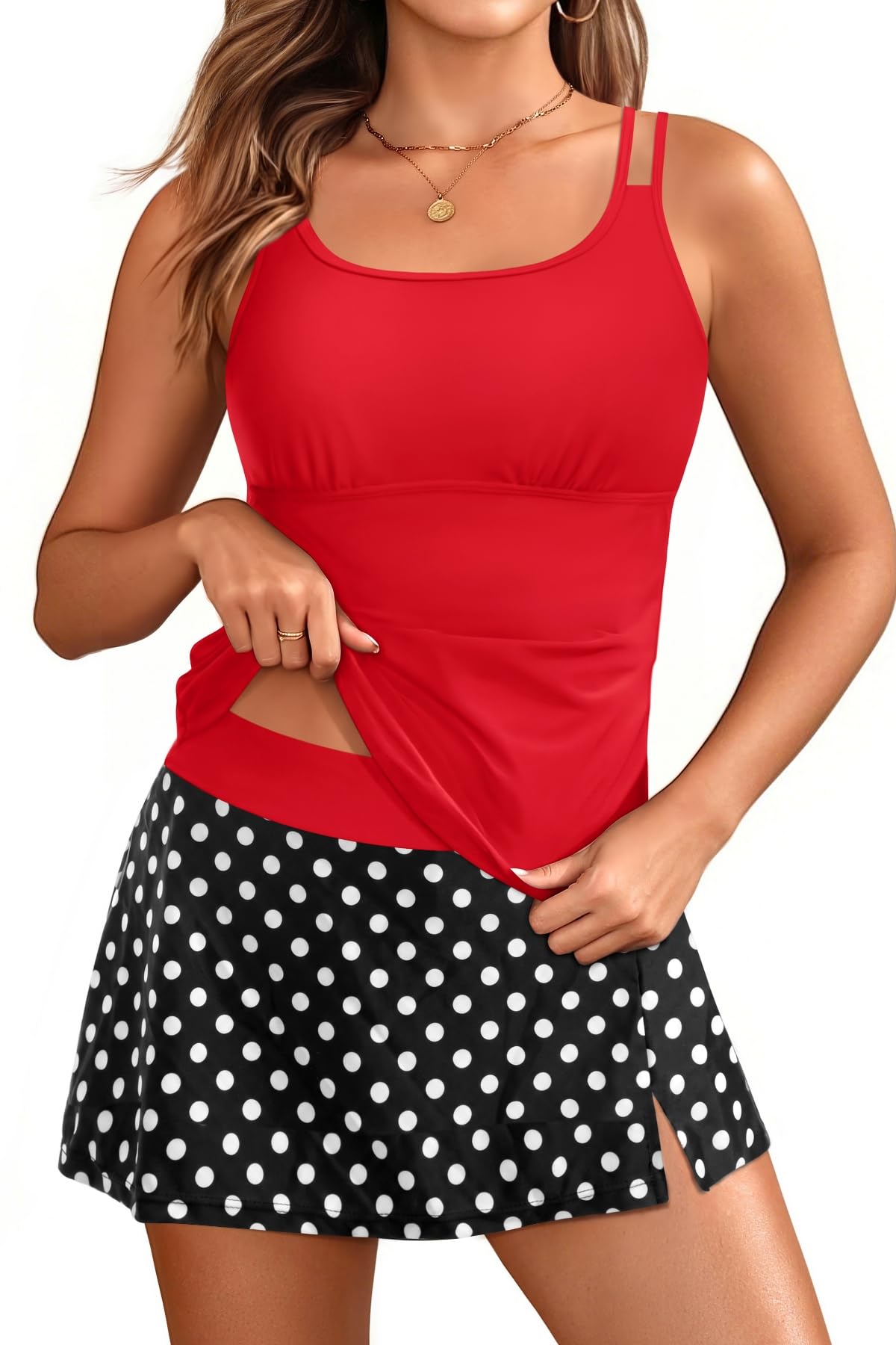 Women Tankini with Skirt Two Piece Swimsuits Tummy Control Bathing Suit