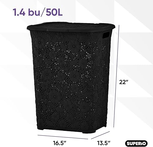 Miniatura 2 de Cesta de lavandería diseñada con tapa paquete de 3 cestas de plástico para lavandería organizador de tela alta negra con asas recortadas Ahorra