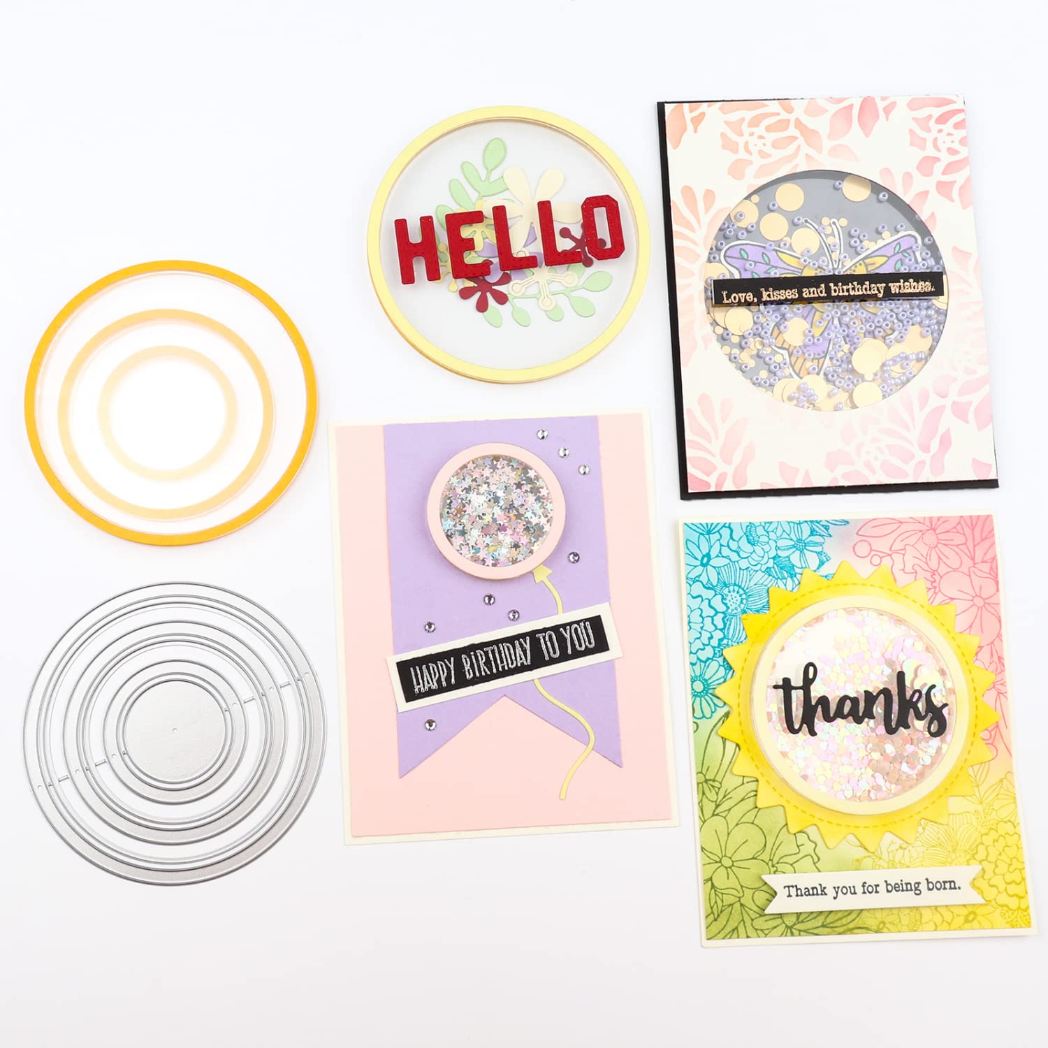 9Pcs/ Set Circle Frames Cutting Dies with Circular Shaker PanesCome in 3 Sizes Self-Adhesive Strip on The Front and Back 3D Circle Dimensional Shaker Domes for Paper Crafting Card Making Arts Crafts