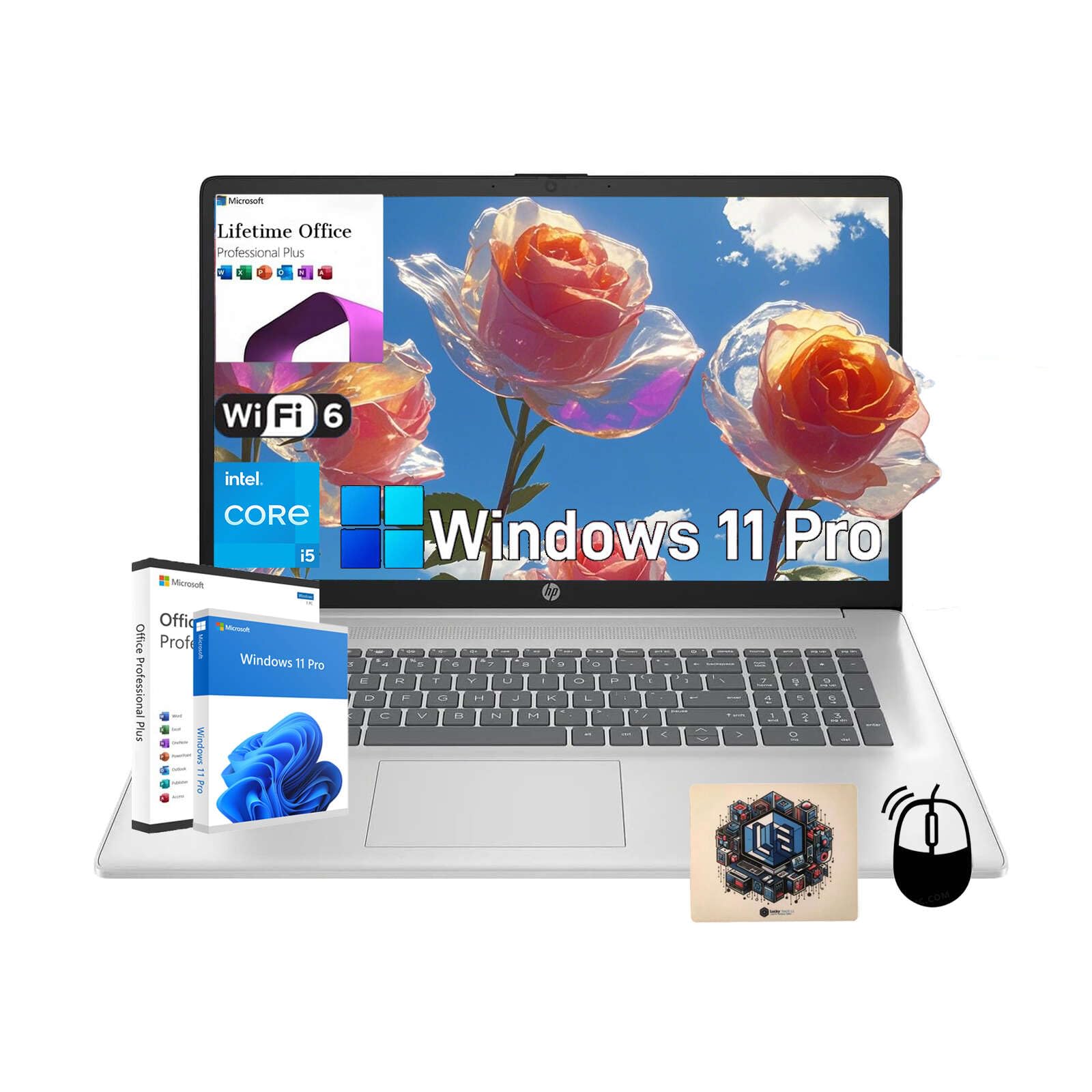HP Laptop with 17.3" HD Display - Intel 10-Core i5-1334U (Up to 4.6 GHz), Windows 11 Pro, Office Lifetime License, Anti-Glare Screen, WiFi 6 & BT 5.3,