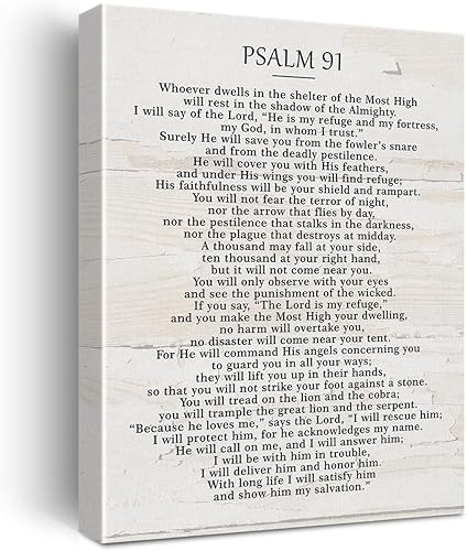 Salmo 91 - Lienzo con cita de versículo bíblico, arte de pared, decoración rústica inspiradora, escritura motivacional, póster sin marco, regalo